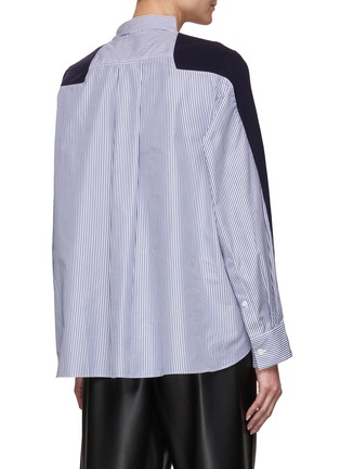 Back View - Click To Enlarge - SACAI - Stripe Shirt Panel Cotton Knit Cardigan