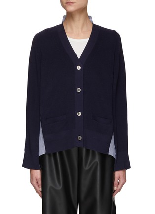 Main View - Click To Enlarge - SACAI - Stripe Shirt Panel Cotton Knit Cardigan