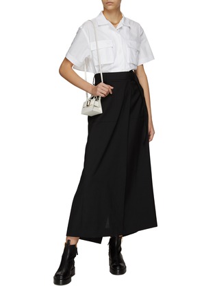 Figure View - Click To Enlarge - SACAI - Hybrid Shirt Cutout Back Suiting Long Dress