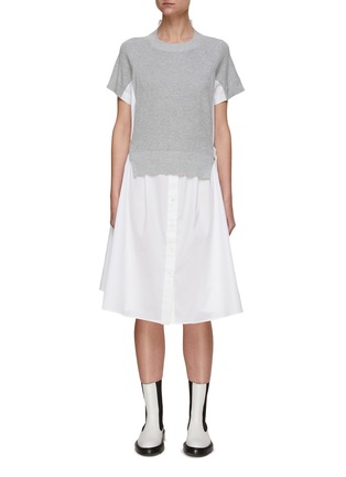 Main View - Click To Enlarge - SACAI - HYBRID SWEATSHIRT MAXI SHIRT DRESS