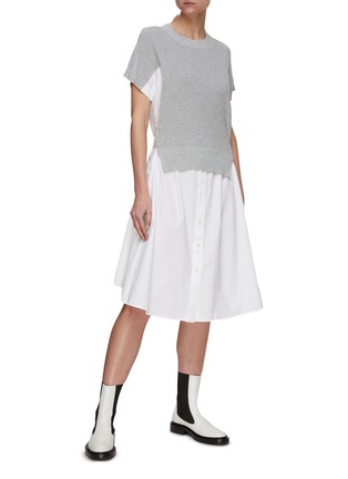Figure View - Click To Enlarge - SACAI - HYBRID SWEATSHIRT MAXI SHIRT DRESS