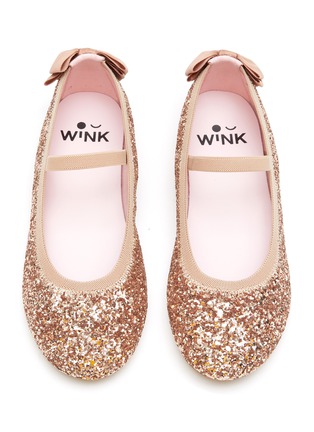 Figure View - Click To Enlarge - WINK - Sodapop' Bow Appliqued Glittering Kids Ballerina Flats