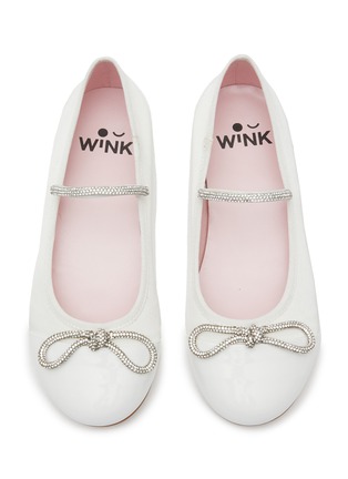 Figure View - Click To Enlarge - WINK - Soda Pop Glam' Crystal Bow Kids Satin Ballerinas