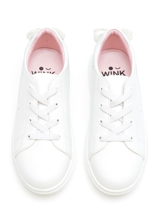 Figure View - Click To Enlarge - WINK - Macaron' Bow Appliqued Leather Kids Sneakers