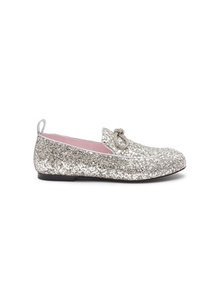 Main View - Click To Enlarge - WINK - Pudding Glam' Crystal Bow Glitter-coated Kids Loafers
