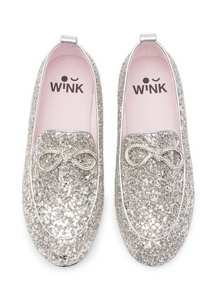 Figure View - Click To Enlarge - WINK - Pudding Glam' Crystal Bow Glitter-coated Kids Loafers
