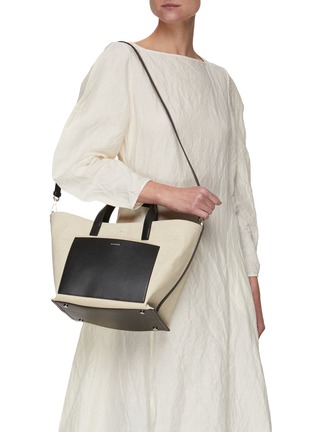 Front View - Click To Enlarge - JIL SANDER - ‘Wander Square’ Small Canvas Calf Leather Tote Bag
