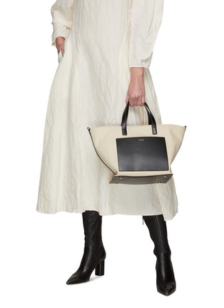 Figure View - Click To Enlarge - JIL SANDER - ‘Wander Square’ Small Canvas Calf Leather Tote Bag