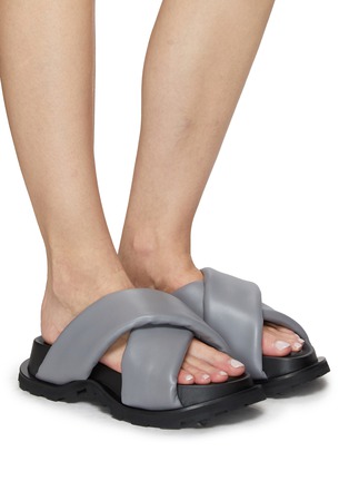 Figure View - Click To Enlarge - JIL SANDER - Cross Strap Leather Platform Sandals