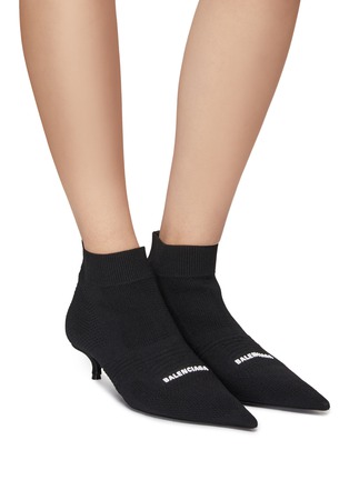 Figure View - Click To Enlarge - BALENCIAGA - ‘Knife' Logo Appliqué Point Toe Knit Boots