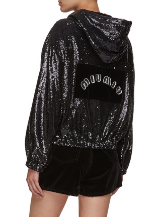 Back View - Click To Enlarge - MIU MIU - Logo Appliqued All Over Sequin Zip Up Hoodie
