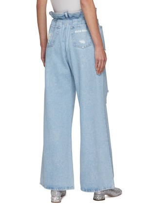Back View - Click To Enlarge - MIU MIU - Strass Adorned Paperbag Waist Riped Wide Leg Jeans