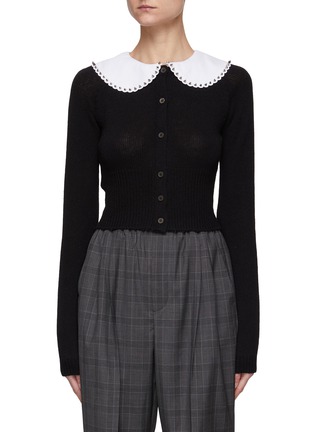 Main View - Click To Enlarge - MIU MIU - DOILY COLLAR CROPPED FITTED CARDIGAN
