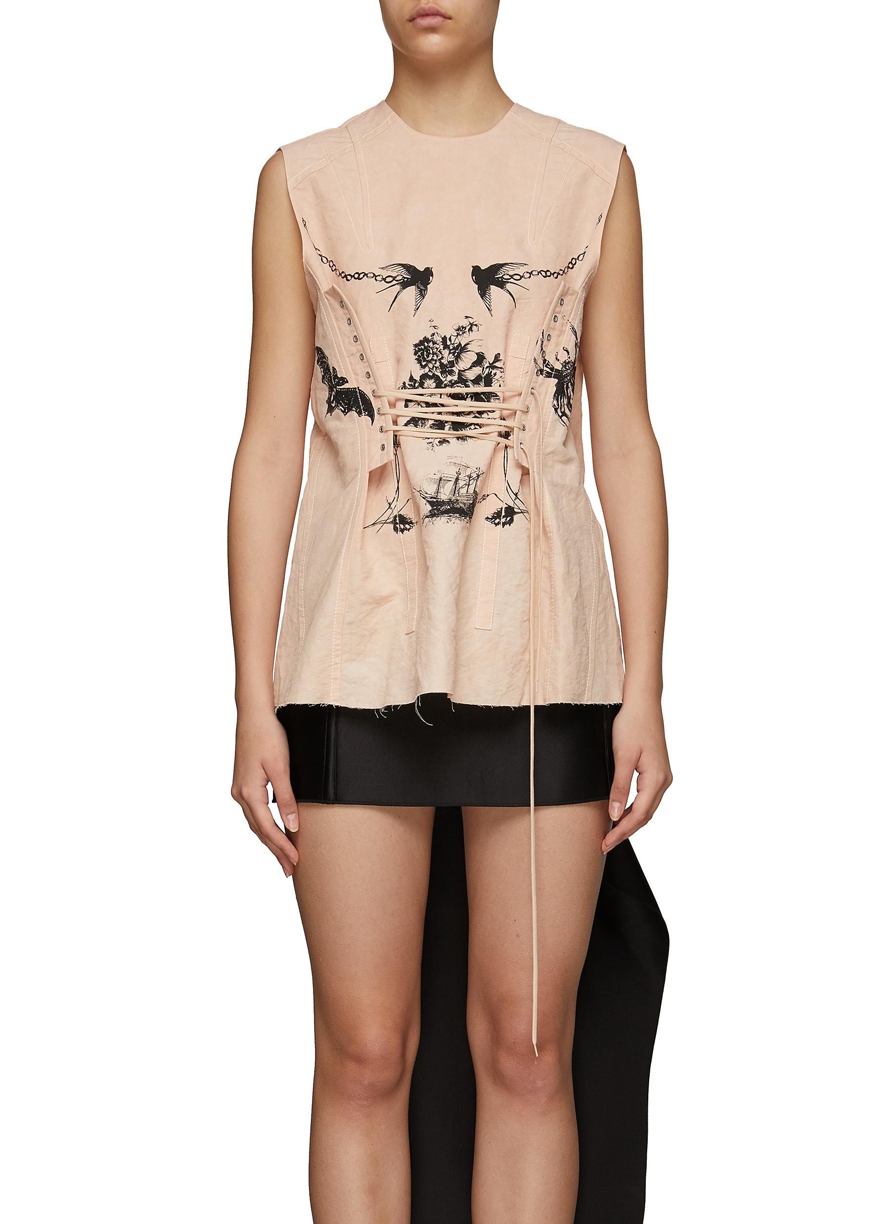PRADA | Tattoo print sleeveless lace-up top | Women | Lane
