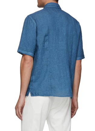 Back View - Click To Enlarge - EQUIL - CHEST FLAP POCKET SHORT SLEEVE LINEN PIQUE SHIRT