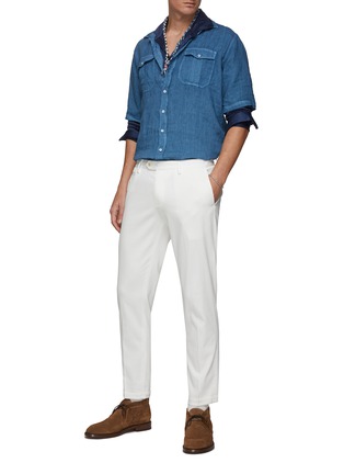 Figure View - Click To Enlarge - EQUIL - CHEST FLAP POCKET SHORT SLEEVE LINEN PIQUE SHIRT