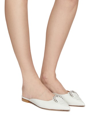 Figure View - Click To Enlarge - STUART WEITZMAN - Faux pearl buckle point toe leather mules