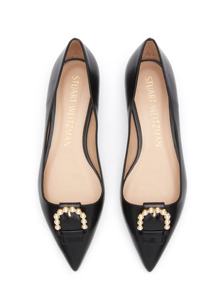 Detail View - Click To Enlarge - STUART WEITZMAN - Faux pearl buckle point toe leather skimmer flats