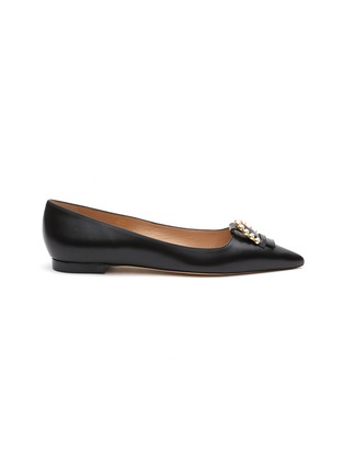 Main View - Click To Enlarge - STUART WEITZMAN - Faux pearl buckle point toe leather skimmer flats