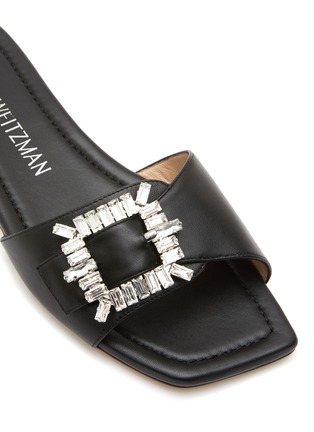 Detail View - Click To Enlarge - STUART WEITZMAN - ‘SHINE BUCKLE’ SQUARE TOE CRYSTAL EMBELLISHED BUCKLE LEATHER SANDALS