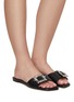 Figure View - Click To Enlarge - STUART WEITZMAN - ‘SHINE BUCKLE’ SQUARE TOE CRYSTAL EMBELLISHED BUCKLE LEATHER SANDALS