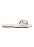 Main View - Click To Enlarge - STUART WEITZMAN - ‘SHINE BUCKLE’ SQUARE TOE CRYSTAL EMBELLISHED BUCKLE LEATHER SANDALS