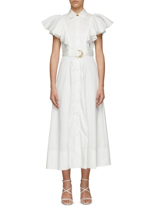 Main View - Click To Enlarge - AJE - ‘KINDRED’ FRILL SLEEVE COTTON POPLIN MIDI DRESS