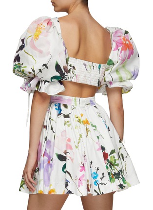 Back View - Click To Enlarge - AJE - ‘DRIFT’ FLORAL PRINT PUFF SLEEVE BACK CUTOUT DETAIL COTTON MINI DRESS