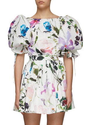 Main View - Click To Enlarge - AJE - ‘DRIFT’ FLORAL PRINT PUFF SLEEVE BACK CUTOUT DETAIL COTTON MINI DRESS
