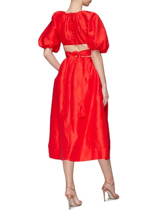 Figure View - Click To Enlarge - AJE - ‘MIMOSA’ CUTOUT DETAIL SILK LINEN PUFF SLEEVE MIDI DRESS