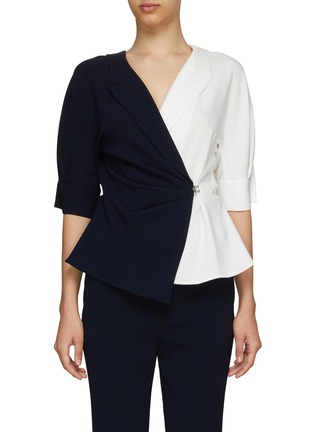 Main View - Click To Enlarge - COMME MOI - Colourblock flare hem wrap top