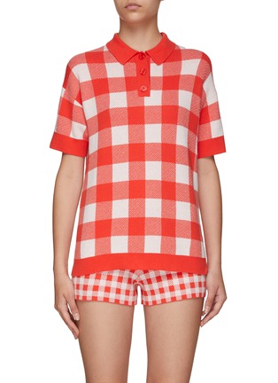 Main View - Click To Enlarge - KULE - ‘THE BRIE' CHECKED COTTON BLEND POLO SHIRT
