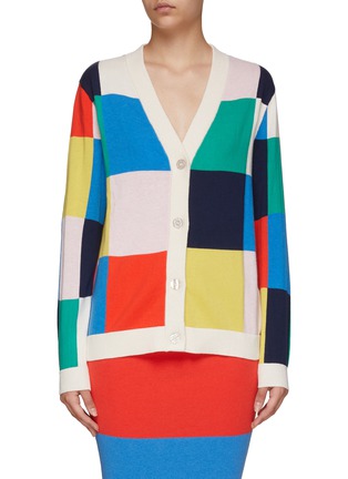 Main View - Click To Enlarge - KULE - ‘The Octavia' Rainbow Check Cotton Blend Cardigan