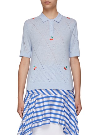 Main View - Click To Enlarge - KULE - The Cherry On Top' Shirt Panel Cotton Linen Blend Polo Shirt