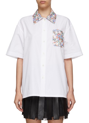 Main View - Click To Enlarge - MING MA - Floral sequin collar bowling shirt