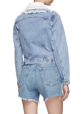 Back View - Click To Enlarge - MING MA - CRYSTAL EMBELLISHED BUTTON LACE TRIM COLLAR DENIM JACKET