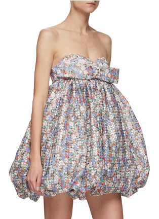 Detail View - Click To Enlarge - MING MA - Floral Print Bow Detail Sequined Bubble Mini Dress