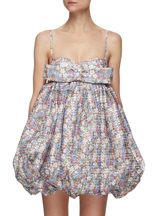 Main View - Click To Enlarge - MING MA - Floral Print Bow Detail Sequined Bubble Mini Dress