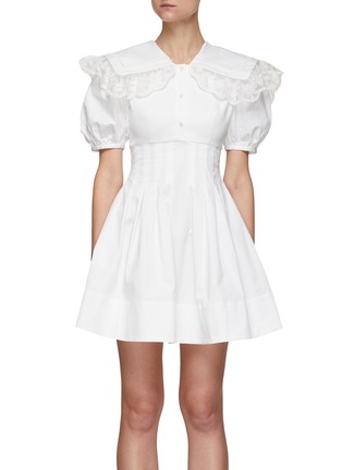 Main View - Click To Enlarge - MING MA - Lace Collar Detail Puff Sleeve Cotton Blend Dress