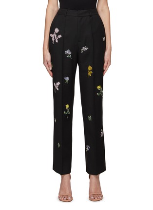 Main View - Click To Enlarge - MING MA - Beaded Floral Motif Wool Blend Suiting Pants