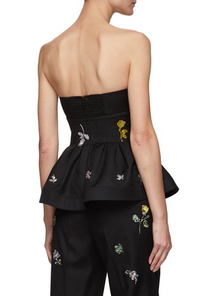 Back View - Click To Enlarge - MING MA - Beaded Floral Motif Wool Blend Strapless Peplum Top