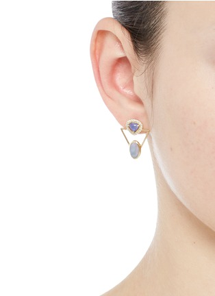 Figure View - Click To Enlarge - XIAO WANG - 'Galaxy' diamond opal stone 18k gold earrings