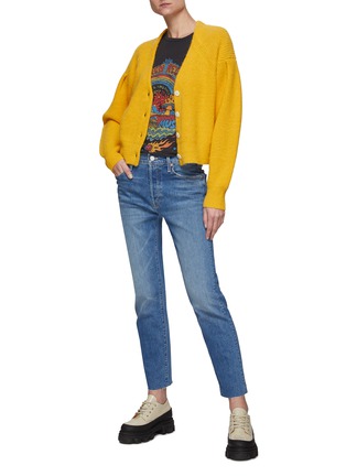 Figure View - Click To Enlarge - MOTHER - ‘The Scrapper’ Medium Wash Frayed Hem Cropped Jeans
