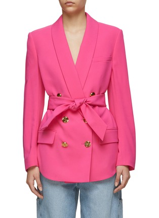 Main View - Click To Enlarge - BALMAIN - BELTED SIX BUTTON SHAWL COLLAR CREPE BLAZER