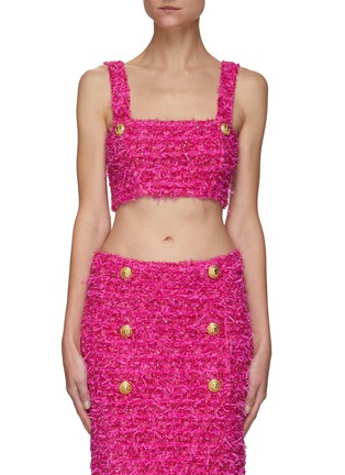 Main View - Click To Enlarge - BALMAIN - X BARBIE TWO BUTTON TWEED CROPPED TOP