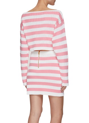Back View - Click To Enlarge - BALMAIN - X BARBIE CROP OFF SHOULDER LONG SLEEVES STRIPE KNIT SWEATER