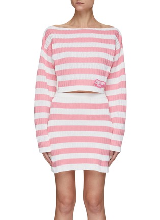 Main View - Click To Enlarge - BALMAIN - X BARBIE CROP OFF SHOULDER LONG SLEEVES STRIPE KNIT SWEATER