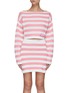 Main View - Click To Enlarge - BALMAIN - X BARBIE CROP OFF SHOULDER LONG SLEEVES STRIPE KNIT SWEATER
