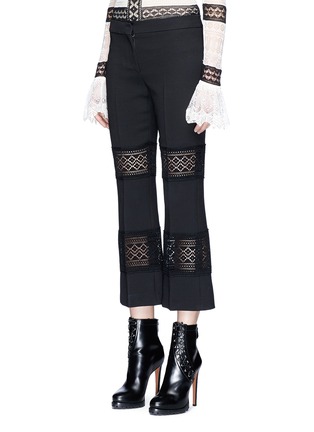 Front View - Click To Enlarge - ALEXANDER MCQUEEN - Macramé lace insert wool-silk pants