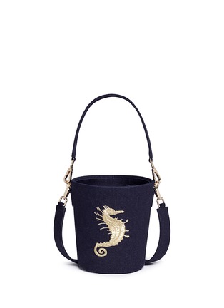 Detail View - Click To Enlarge - ANGEL CHEN - Small mythical creature embroidered denim bucket bag